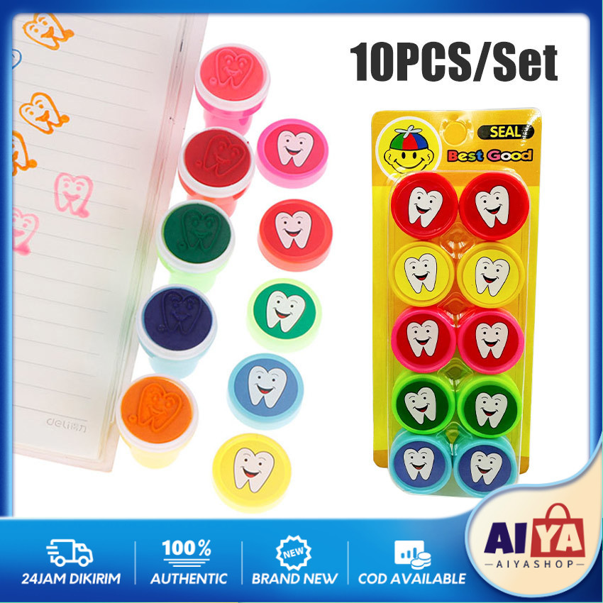 

Mainan anak stempel cap mandarin isi 10pcs Bentuk Gigi Lucu Stempel Reward Penghargaan Guru Anak TK Playgroup