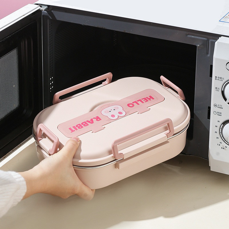 FY67NZ Lunch Box Sekat Stainless Steels Rabbit Bear Include Bag | Kotak Makan Stainless Steel Premiu