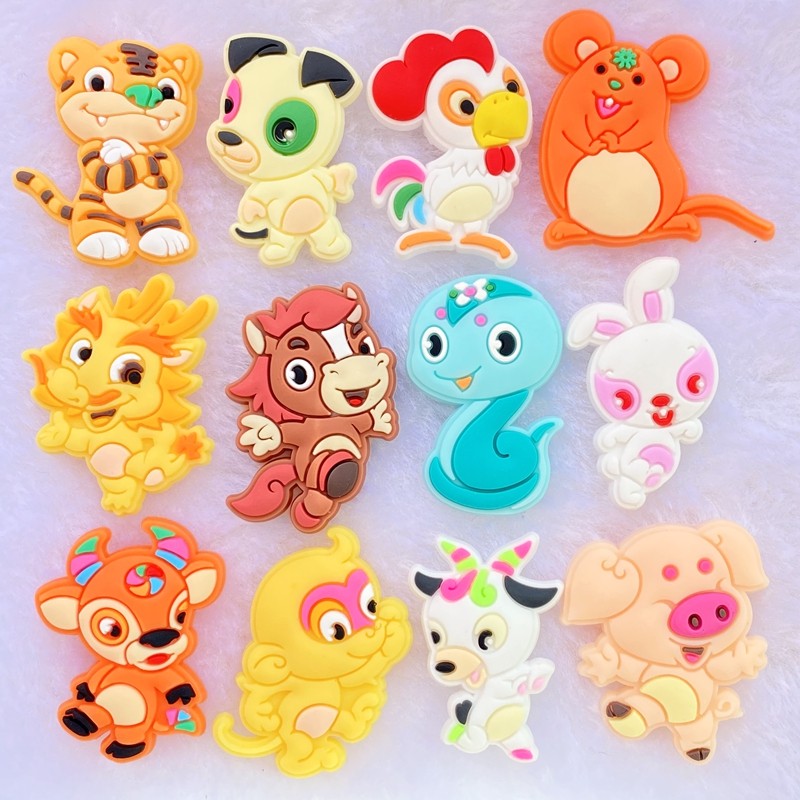 

12pcs Lovely Cartoon animals with personality PVC Flexible Glue Flat Back DIY Scrapbook Embellishment Phone Craft Decoration F92