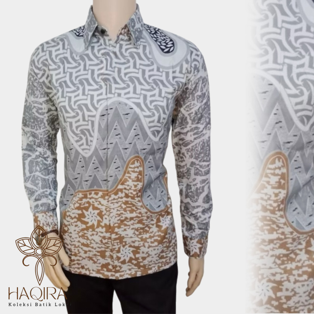 Kemeja Batik Pria Lengan Panjang Premium | kemeja batik songket rang-rang abu tua original  super ba
