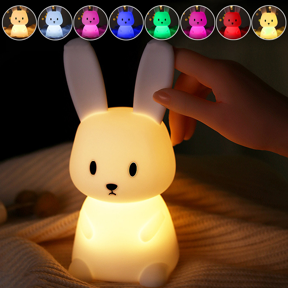 

LED Night Light Room Bedside Table Cute Bunny Lamp Kids Toddler Kawaii Room Decoration Animal Cartoon Silicone Rabbit LED Light