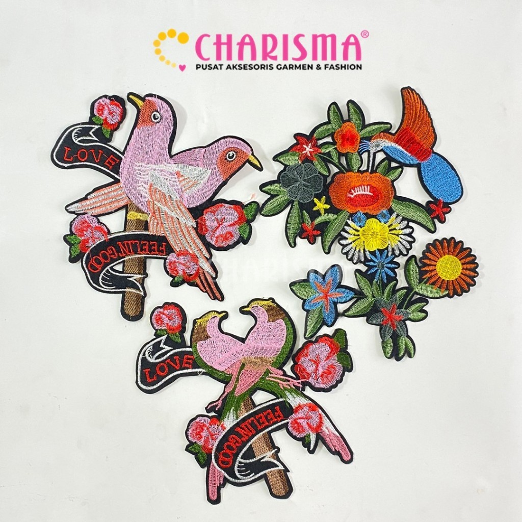 Charisma Aplikasi Bordir Bunga - Aksesoris Baju/Tempelan Bordir - Motif Bunga & Burung