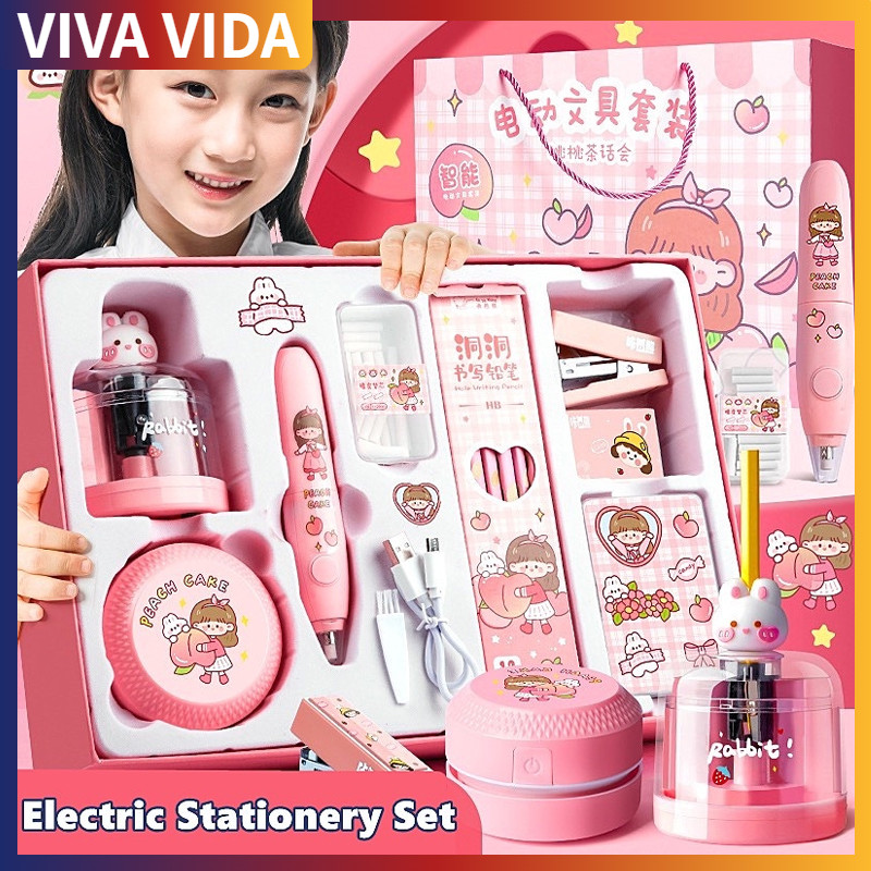 

12 IN 1 Set Perlengkapan Alat Tulis Otomatis,Automatic Electric Stationery Set,Kit Alat Tulis Elektrik Kemasan Mewah