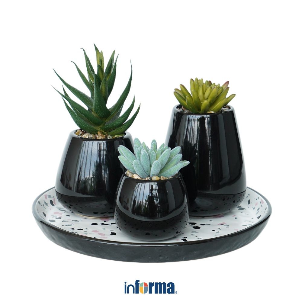 Informa Terrazo 21.5 cm Set 3 Pcs Vas Bunga - Hitam Vase Wadah Tempat Bunga Home Deco Dekorasi Ruang