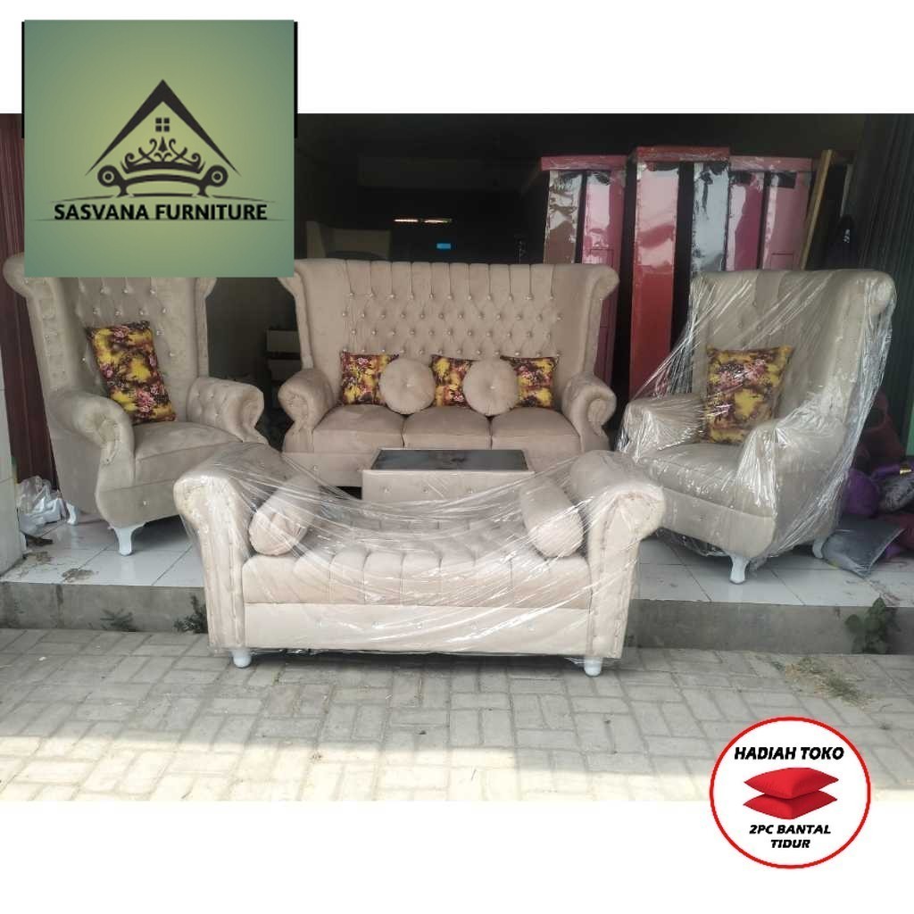 (FREE BANTAL TIDUR) Sofa sultan wrna cream sofa sultan mewah sofa model terbaru  CIREBON SASVANA FUR