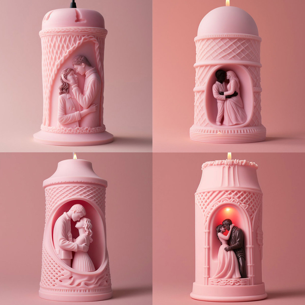 

Romantic Human Couple Cylinder Silicone Candle Mold Lattice Relief Lover Soap Mould Wedding Decor Valentine's Day Chocolate Gift