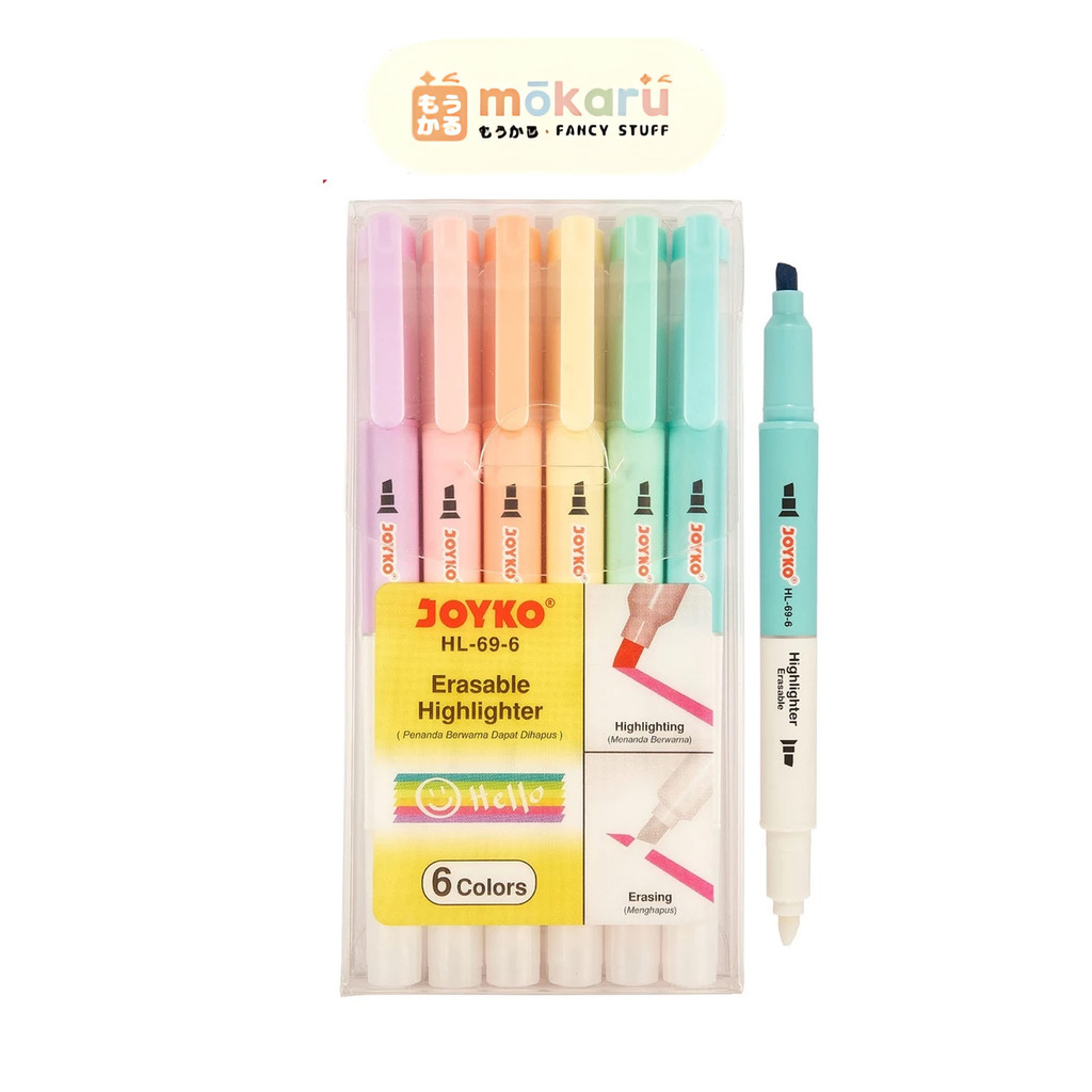 

Joyko HL-69-6 Erasable Highlighter 1 Set Isi 6Pcs Dual Tip / Penanda Dapat Dihapus Lucu Unik Murah