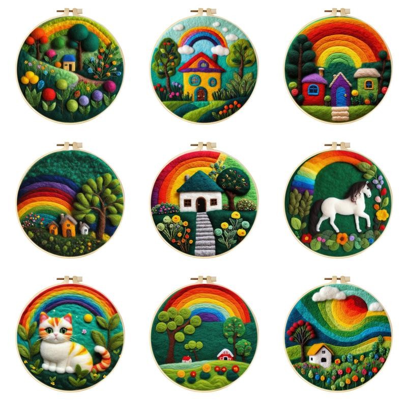 

20x20cm Wool Felt Painting Creative DIY Kit Rainbow Pastoral Scenery Suitable for Beginners Perfect for Home Decor