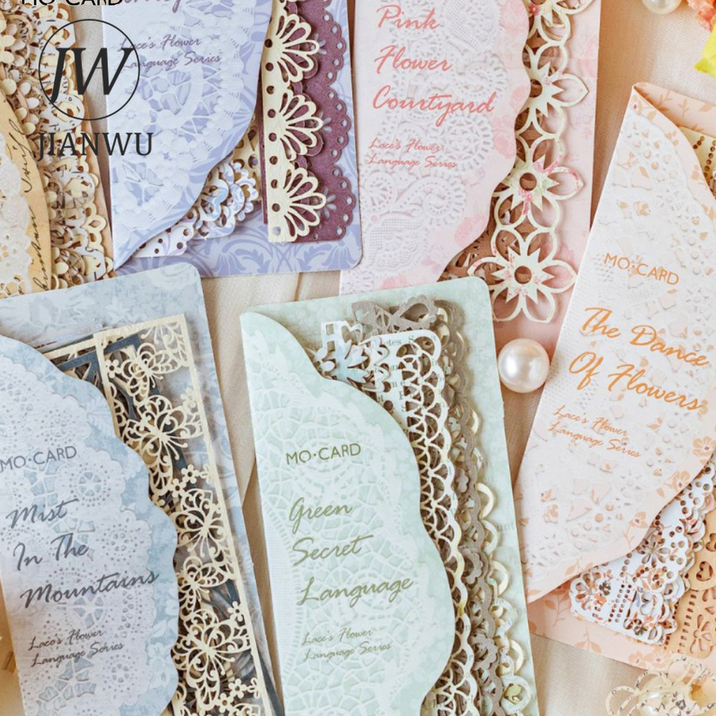 

JIANWU 10 Sheets Lace Language Series Vintage Strip Hollow Material Paper Creative DIY Journal Collage Material Decor Stationery