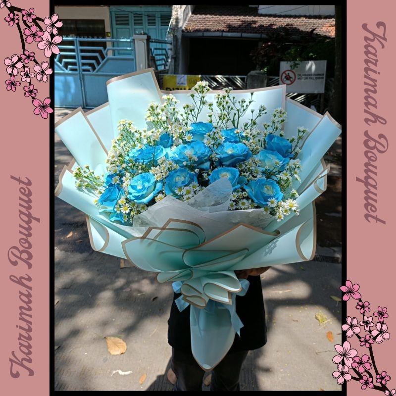 KIRIM INSTANT Fresh Flowers Bouquet Bandung Buket Bunga Mawar Biru Jumbo Bandung Asli Segar Fresh Ma