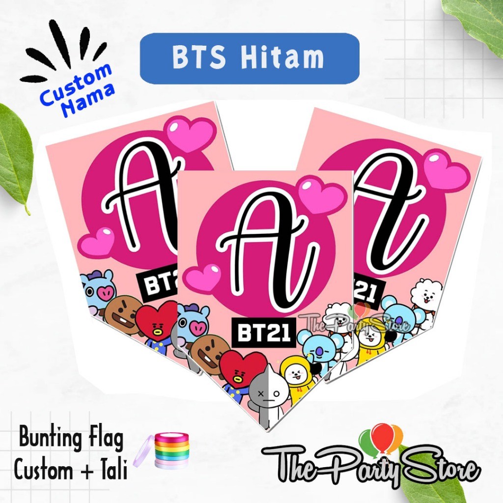 Banner Bunting Flag Happy Birthday Karakter BTS 21 /Banner Custom Huruf dan Angka