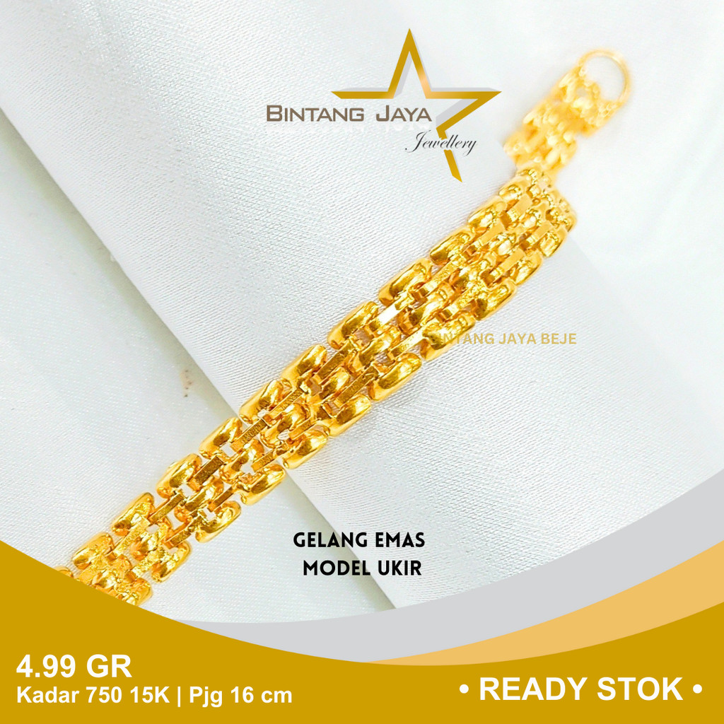 Gelang Emas Kadar 700 15K Berat 4.99 gr gram Panjang 16 cm Model Rantai Ukit Kait S Glg Tangan Perhi