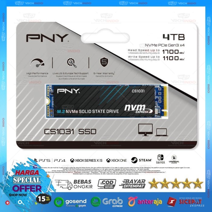 SSD NVMe M2 PNY CS1031 PCIe 2280 - SSD NVME M.2 PNY CS-1031 Gen 3 X4 Top Brand USA 