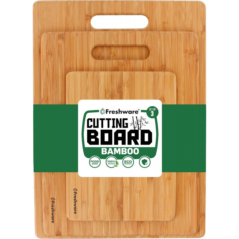 

Bamboo Cutting Boards for Kitchen [Set of 3] Wood Cutting Board for Chopping Meat, Vegetables, Fruits, Cheese