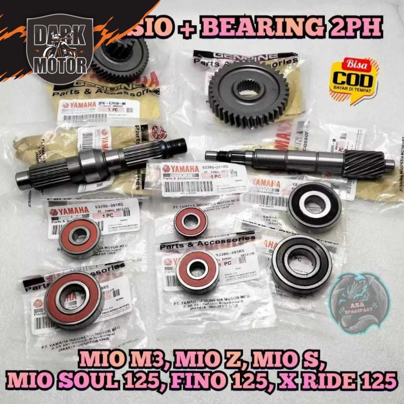 GIGI RASIO Set 2ph + BEARING ASLI ORIGINAL YAMAHA MIO M3 , MIO Z , MIO S , Soul Gt 125 . FINO fi 125