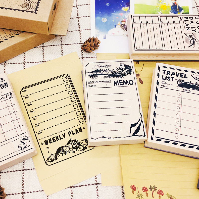 

Creative Stationery Basic Handbook Stamp Wooden Time Management Daily Plan Schedule Stamp card making supplies custom stamp
