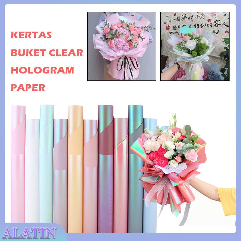 

Holographic Transparent Pelangi Kertas Bunga / Waterproof Paper Kertas Hologram Bening Buket Bunga 58CM X 58cm