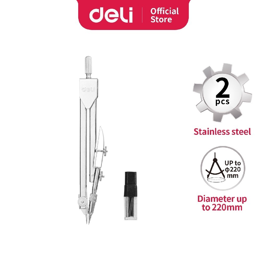 

jangka Deli E8601 Silver Metal stainless steel dengan lead pensil