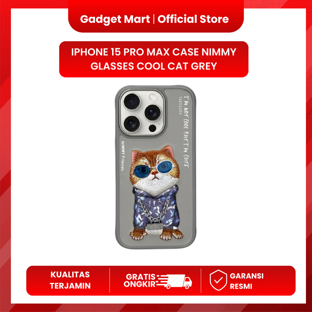 Iphone 15 Pro & Pro Max Nimmy Case Glasses Cool Cat Grey