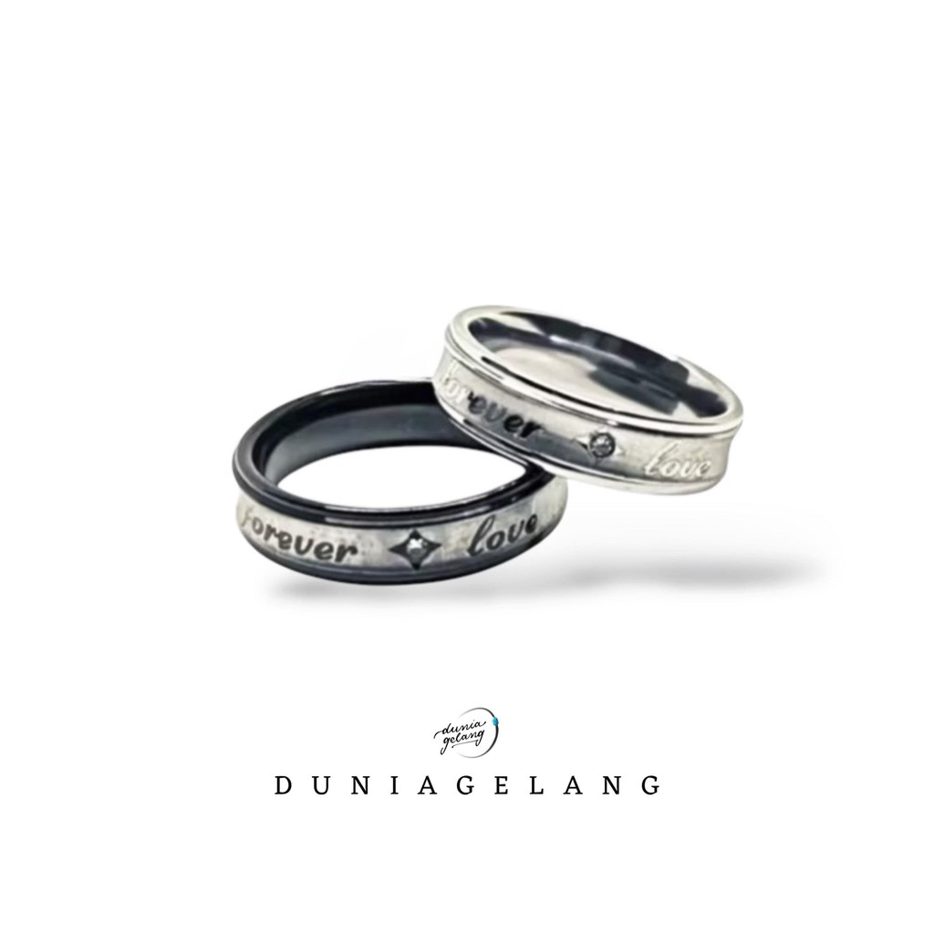 Cincin Titanium Forever Love Stainless Steel Silver Pria Wanita Couple Anak Hadiah Kado / Duniagelan