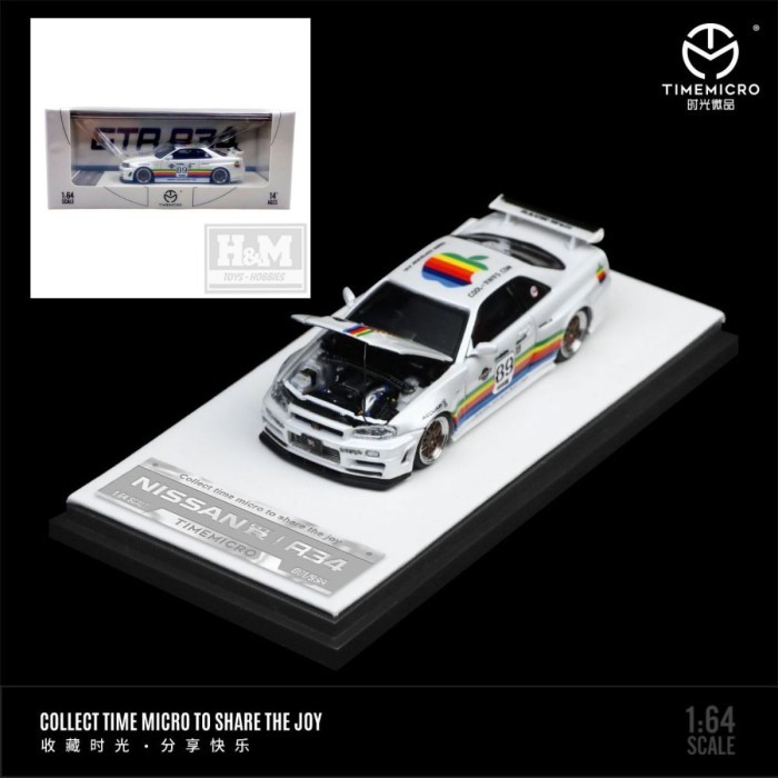 Time Micro 1/64 Nissan Skyline GTR R34 White Apple