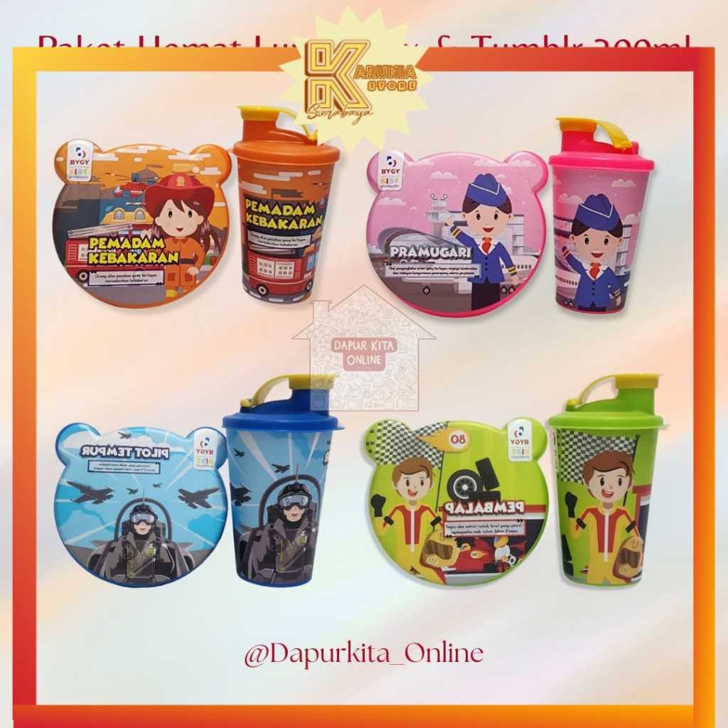 (KA)Paket Hemat 2in1 Set Lunch Box Panda + Tumbler Biggy Fun / Paket Tempat Makan + Botol Minum / Se