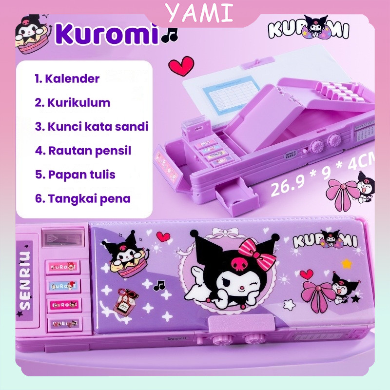 

(Ready Stock)Pensil Kotak/Bahan Tahan Air Kuromi Tempat Pensil Password /Multifungsi Lapis Ganda Pensil Kotak - Termasuk Rautan Tulis