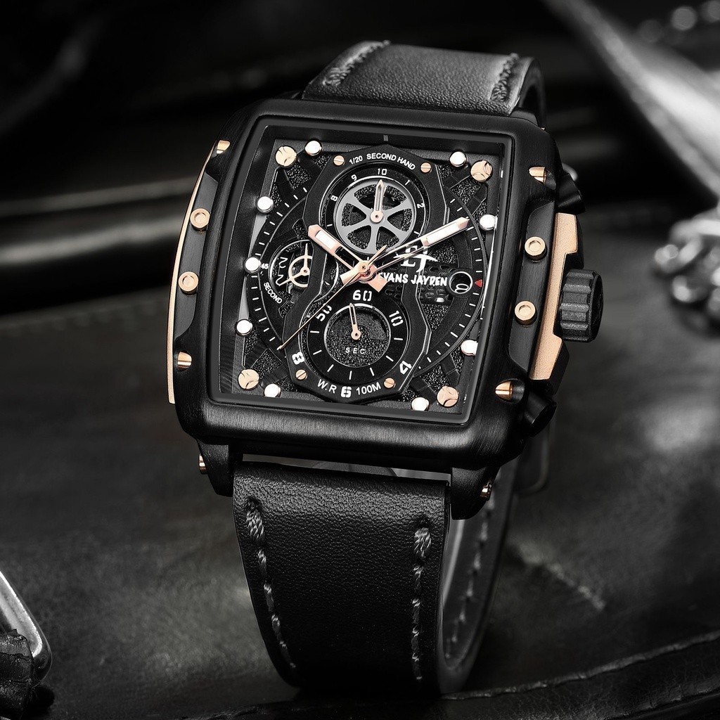 Evans Jayden Jam Tangan Pria 9550 Kulit Kaca Sapphire Chronograph Water Resistant 10ATM