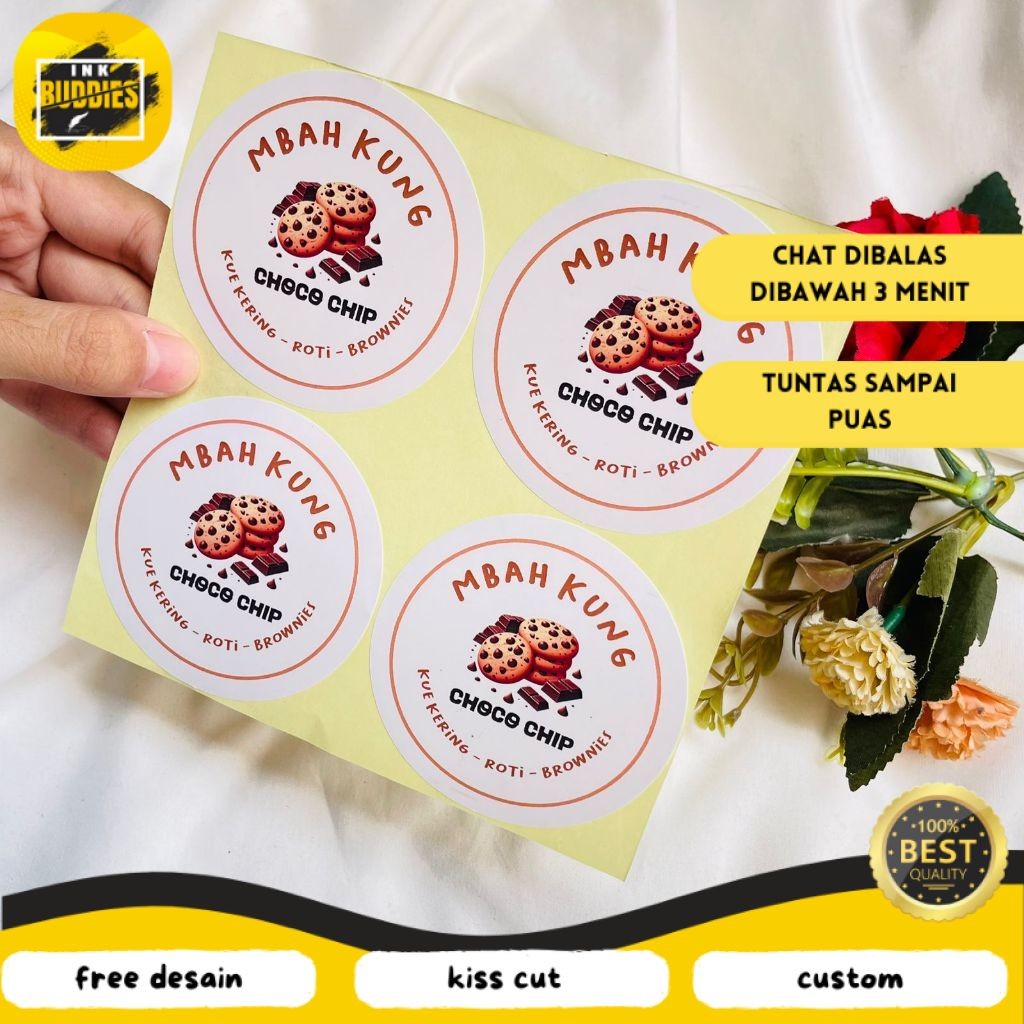 

INB 2-4 Sticker Toples Kue Kering Bulat Stiker Chromo Custom Cookies Lebaran Idul Fitri Murah
