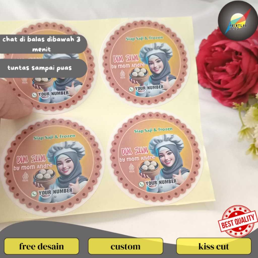 

PrintLab 2-4 Custom Sticker Tema Dimsum Label Stiker Produk Makanan Dim Sum Bulat Chromo