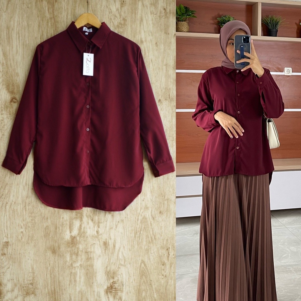 KEMEJA WANITA BASIC by ZALFA / Baju Atasan Wanita muslim kemeja kerja kuliah basic polos wolfis prem