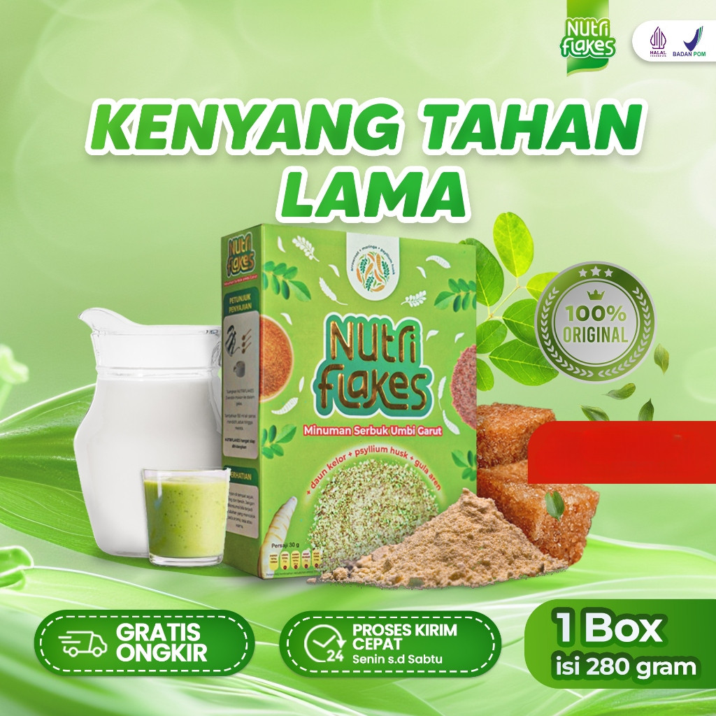 

Nutriflakes - Sereal Sehat Mengobati Asam Lambung Melancarkan Pencernaan & Kenyang Tahan Lama Asupan Sarapan Diet Sehat Original Umbi Garut - Nutriplek Official Store