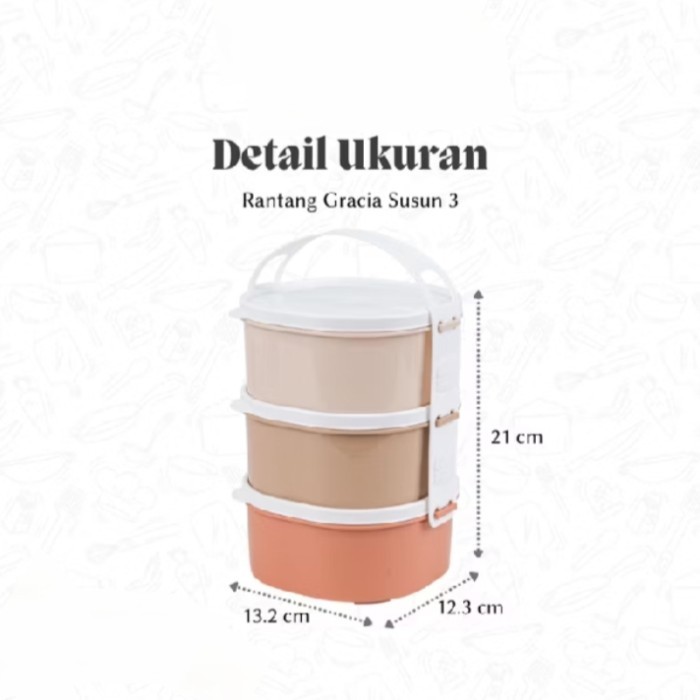 Rantang Bulat Gracia Plastik Susun 2 & susun 3 Tempat Bekal Food Storage Mini Kirei - 3 Susun Berkua