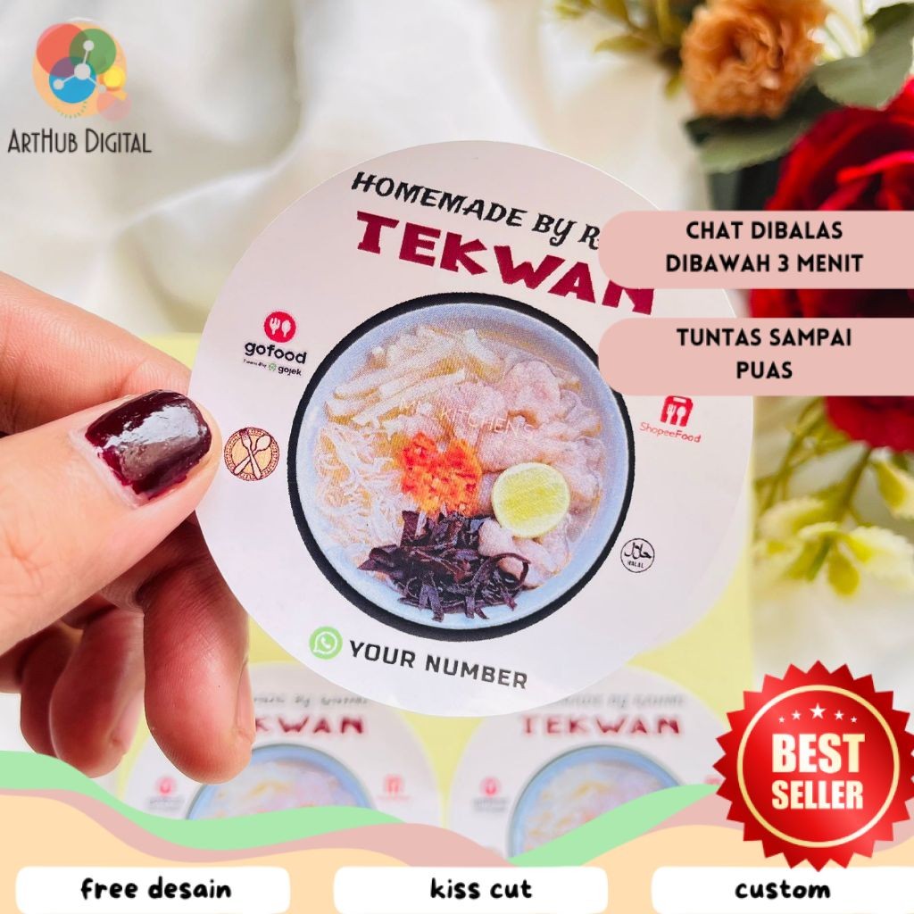 

AHD 2-4 Stiker Murah Print Sticker Label UMKM Kemasan Box Makanan Pempek Tekwan Chromo Bulat