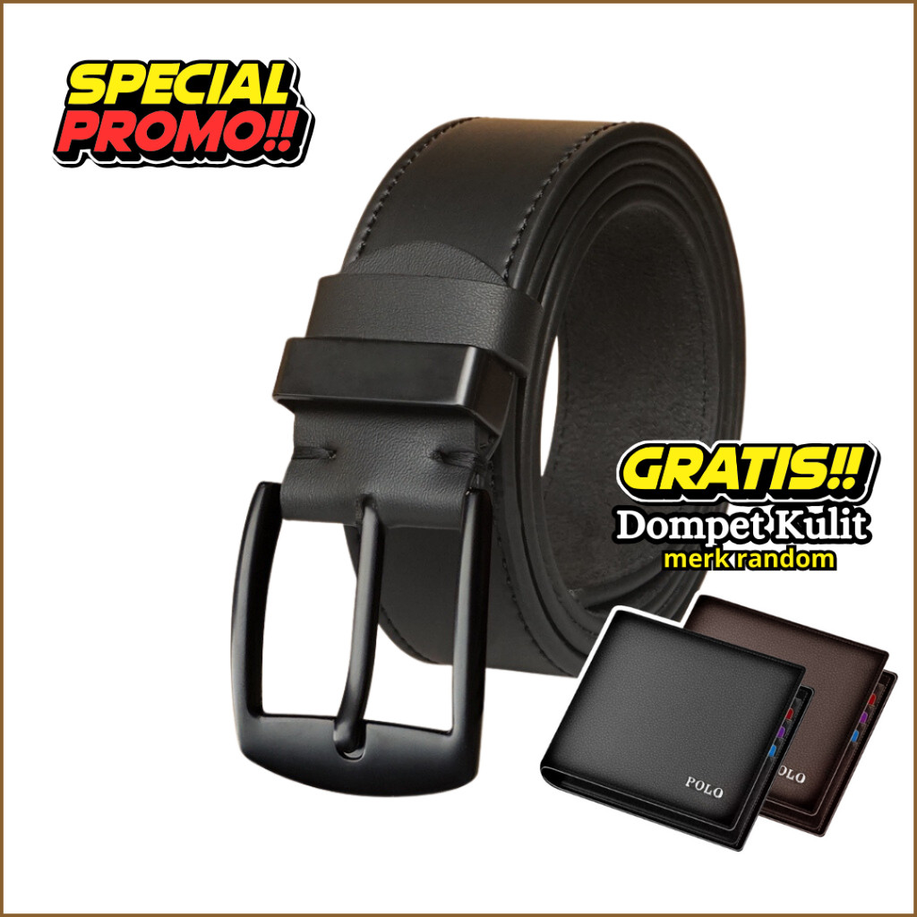 Ikat Pinggang Pria Kulit PU Sabuk Gesper Belt Laki Laki Lebar FREE DOPET