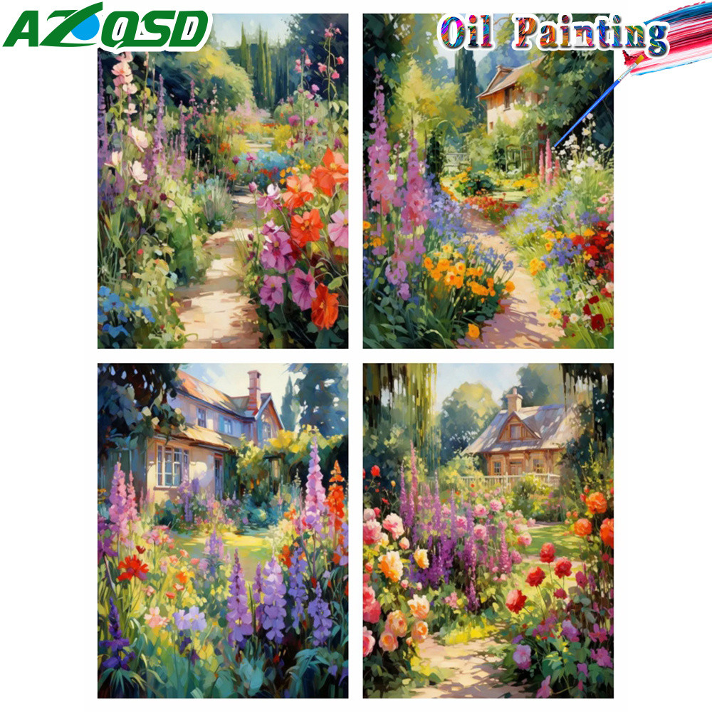 

AZQSD Diy Painting by Numbers Flower Field Oil Painting on Canvas Floral Landscape Handpainted Unique Wall Decoration