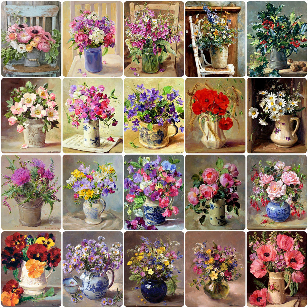 

HUACAN DIY Oil Painting By Numbers Flower Acrylic Home Decor Rose On Canvas Wall Art Picture Peony For Living Room