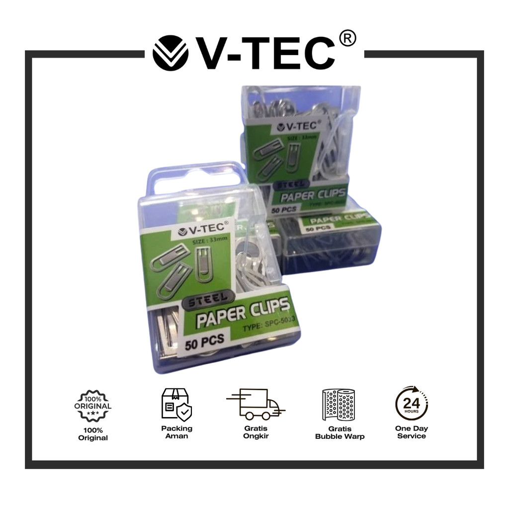 

V-TEC PAPER CLIP STEEL SPC-5033 ISI 50 PER PAK