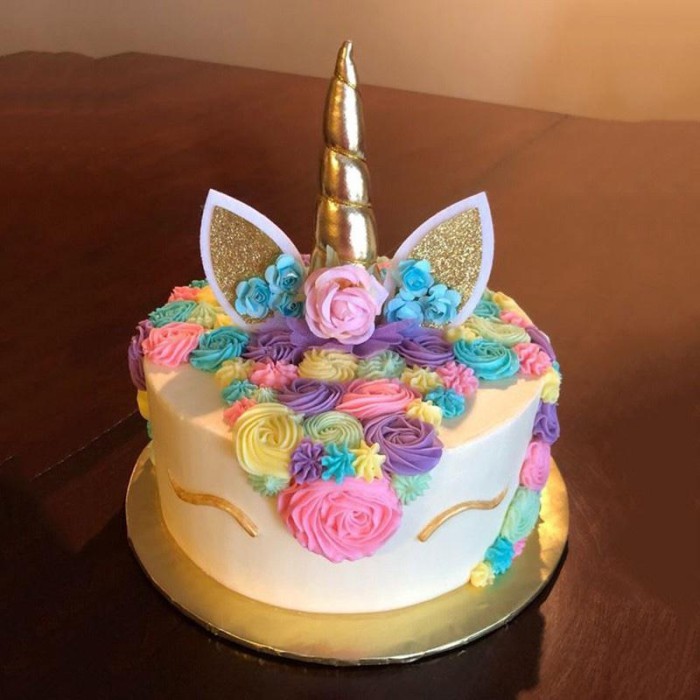 [[New Collection]] Tanduk Unicorn Bunga Topper cake Birthday / Hiasan Kue Ulang Tahun - Tanduk Pink
