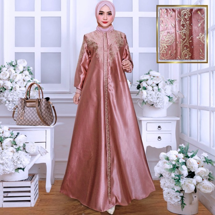 Gamis Satin Cristal // Gamis Bordir Terbaru // Gamis Lebaran Mewah - Putih, M