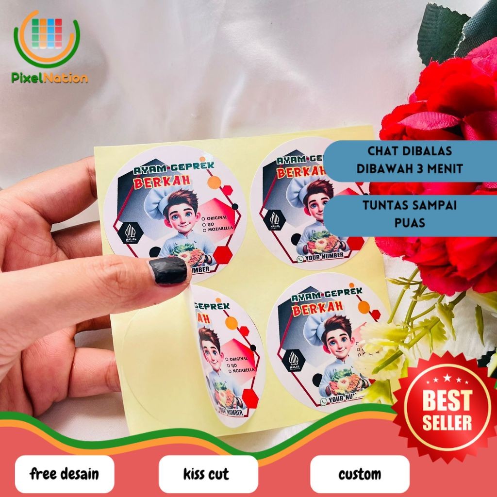 

PiNat 2-4 Ready Stiker Makanan Ayam Geprek Label Box Kardus Catering Sticker ayam geprek Free Desain