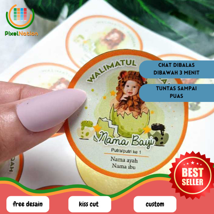 

PiNat Stiker Bulat Label Tasyakuran Aqiqah Bayi Sticker Nama Anak Ucapan Kelahiran Akikah Kecil