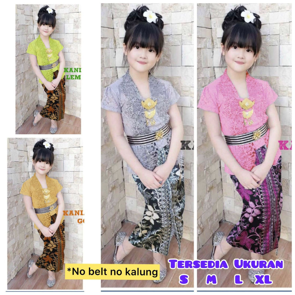 Satu Set Kebaya Anak Cewek Pakaian Kebaya Anak Perempuan Baju Kebaya Batik Anak Kebaya Brukat Baju A