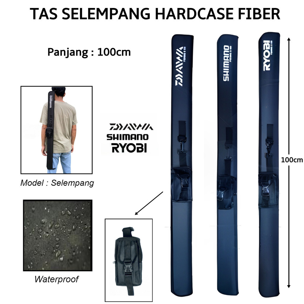 Tas Joran Pancing Selempang Hardcase Fiber Shimano Daiwa Ryobi Ukuran 100cm Model Pedang Warna Hitam