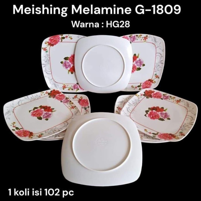 Piring segi melamine/piring segi melamin motif bunga