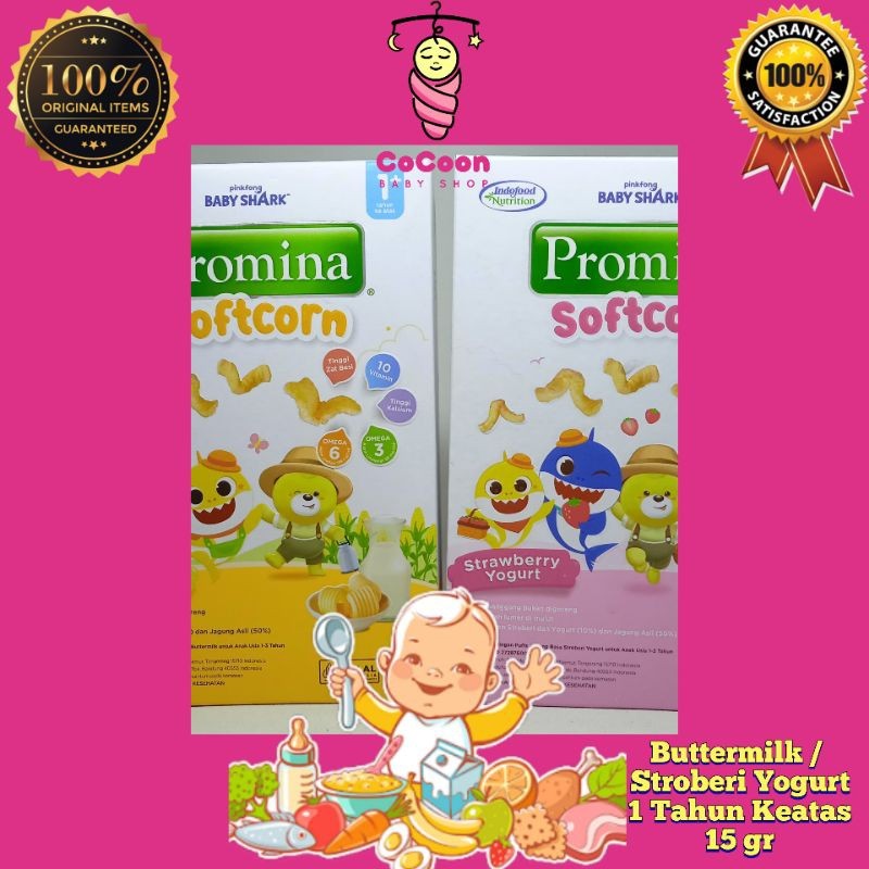 Snack Camilan Bayi 1 Tahun Keatas Promina Softcorn Soft Corn Buttermilk / Strawberry Yogurt 15 gr