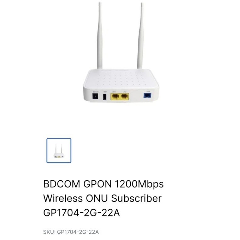 BDCOM GPON 1200Mbps Wireless ONU Subscriber GP1704-2G-22A Plus adaptor ada port usb nyA