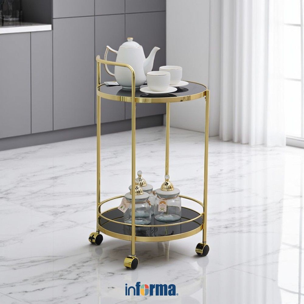 Informa Nexile Rak Troli Dapur 2 Tingkat - Hitam Tempat Penyimpanan Multifungsi Storage Trolley Whee