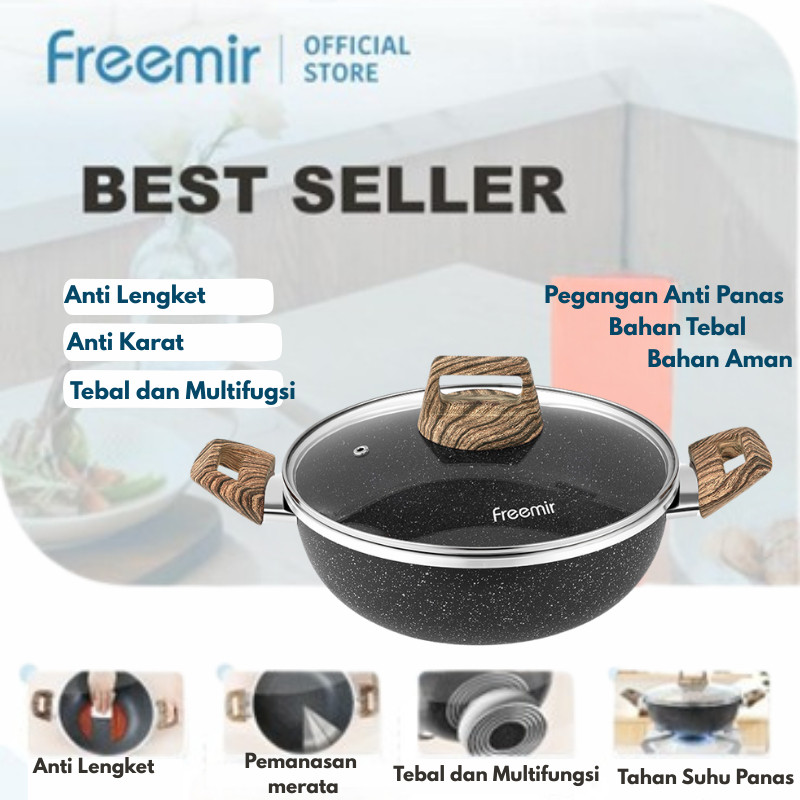 5 in 1 Wajan Panci freemir 24 CM Tinggi 10 CM Wajan Anti Lengket Wajan Granite Serbaguna