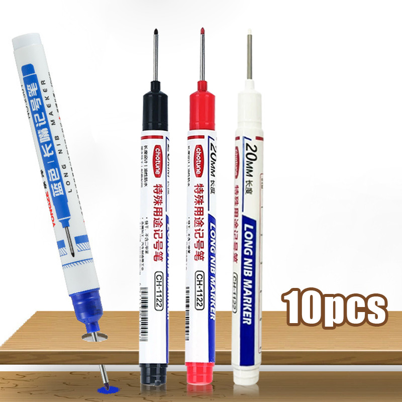 

10PCS Long Nib Marker - Spidol Kepala Panjang 20mm untuk Besi & Kayu Anti Luntur